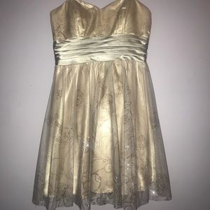 STRAPLESS TAUPE&SILVER SWEETHEART DRESS W GLITTER